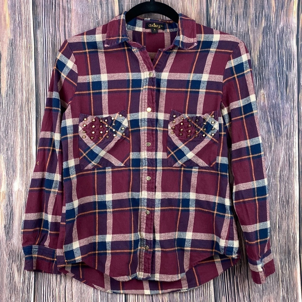 Audrey 3 +1 Maroon Flannel Cotton Button Down- Size Small